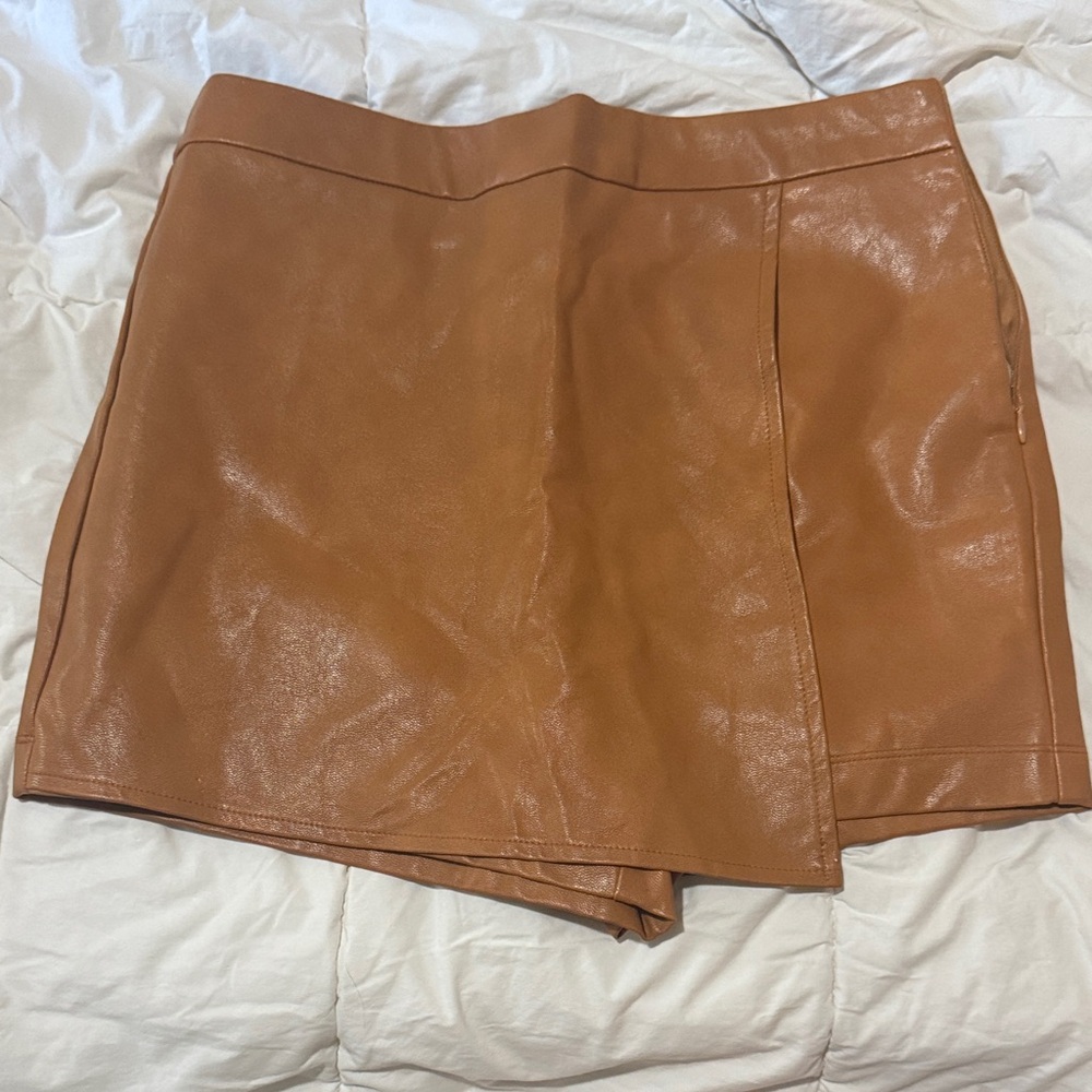 Iris Tan Leather Mini Skort